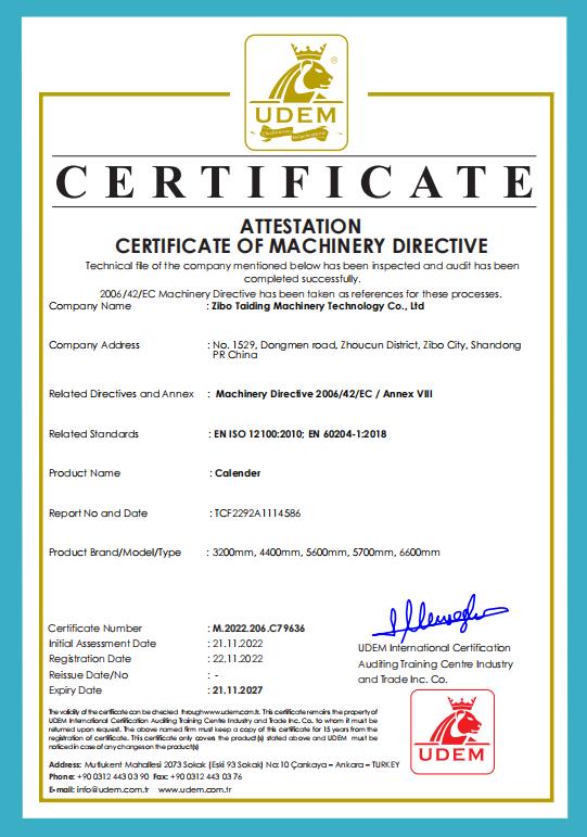 ATTESTATION CERTIFICATE OF MACHINERY DIRECTIVE